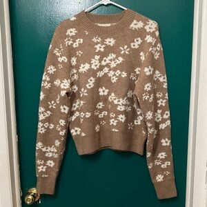Z Supply Floral Cream and Brown Sweater